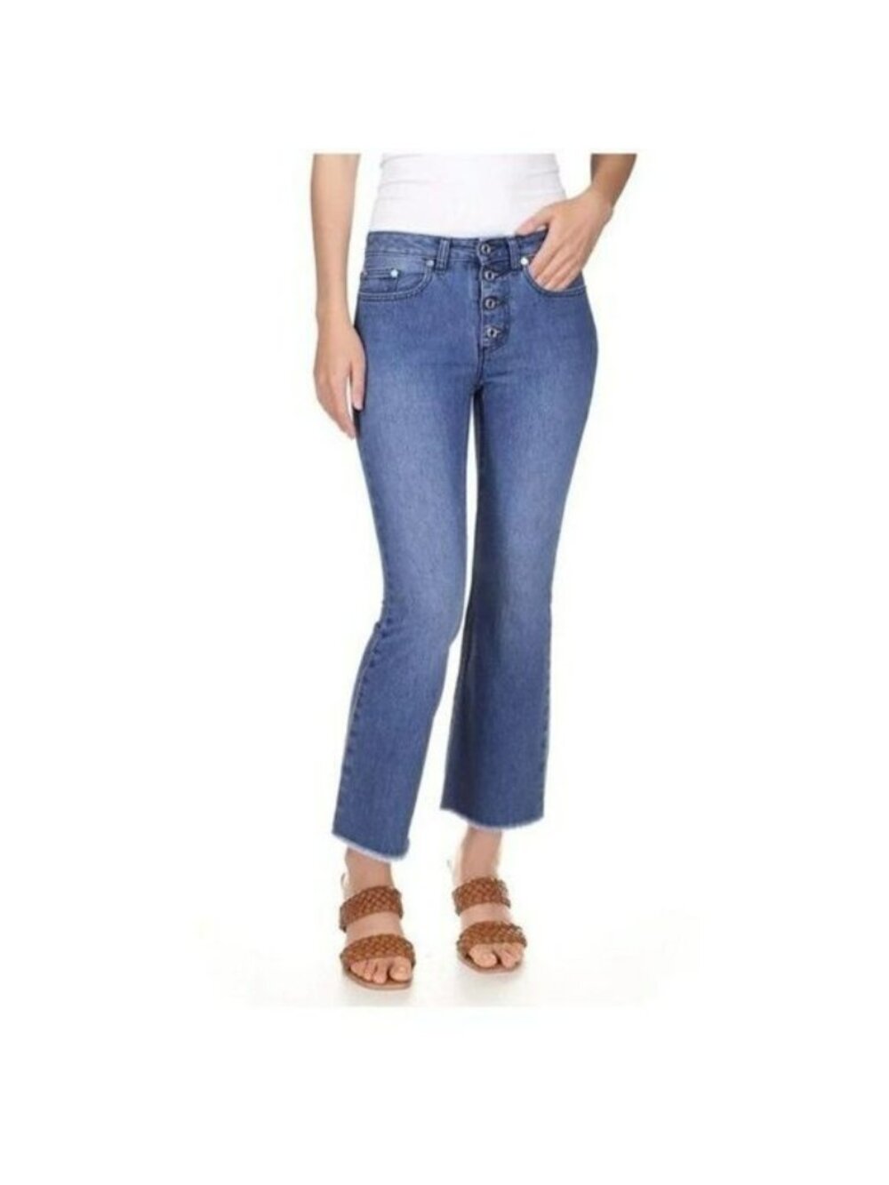MICHAEL MICHAEL Kors High Rise Flared Frayed-Hem Cropped Jeans, NWT